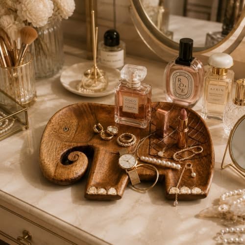 Elephant Catchall Tray, Hand Carved Solid Wood, Keys & Jewelry - Image 4