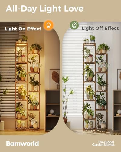Bamworld Plant Stand with Grow Lights, 11 Tier Tall Large Wood Plant Shelf - Image 5