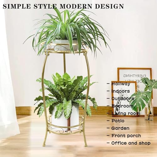 MOCORY Plant Stand Indoor Outdoor,2 Tier 27.1" Tall Metal Plant Stands,Gold - Image 2