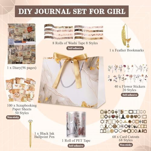 DIY Journal Diary with Lock Pack Scrapbook Kit, Brown, Retro - Image 4