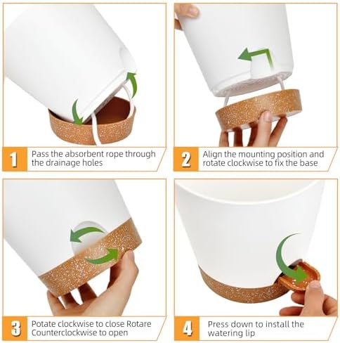 Vanslogreen Planters for Indoor Plants 7/6.5/6/5.5/5 Inch, Self Watering Planters with Drainage Holes and Saucers 5 Pack Plastic Pots for Plants, Succulents, Herbs, Cactus, Flower Pots, White - Image 4