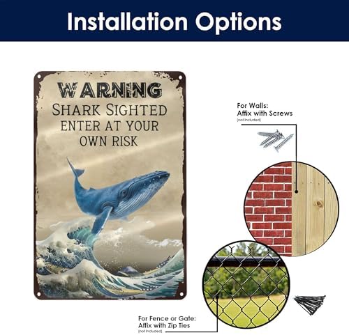 Funny Swimming Pool Metal Signs,Warning Shark Sighted Enter At Your Own Risk Creative Tin Sign Metal Wall Decor for Home Kitchen Office Cafe Farm Yard Man Cave Decor 8x12 Inch - Image 4