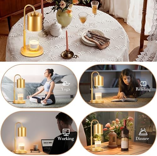 CASTLELIFE Dimmable Candle Warmer Lamp with Timer, Height Adjustable Candle Warmer for Jar Candles, Electric Wax Melt Warmer for Home Decor House Warming Gifts, Birthday Gifts for Women, Gold - Image 4