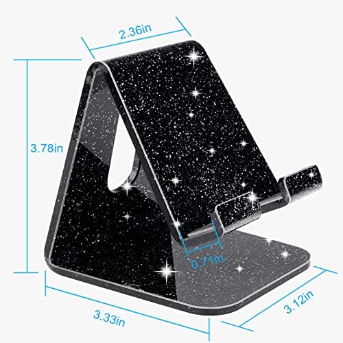 Crpich Acrylic Cell Phone Stand, Portable Phone Holder, Phone Stand for Desk, Compatible with Phone16 15 14 13 12 Pro Max Mini 11 Xr 8 Plus SE, Switch, Android Smartphone, Pad, Tablet, Glitter Black - Image 4