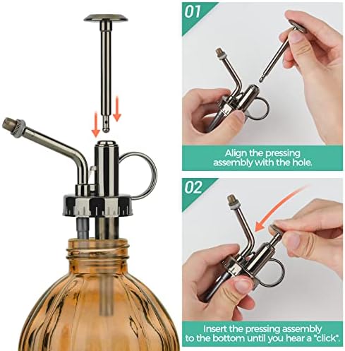 T4U Glass Plant Mister 200ML, Vintage Spray Bottle with Top Pump Fine Mist Flower Garden Sprayer Small Decorative Spritzer Watering Can Gift for Indoor Outdoor Succulent House Plant (Brown) - Image 3