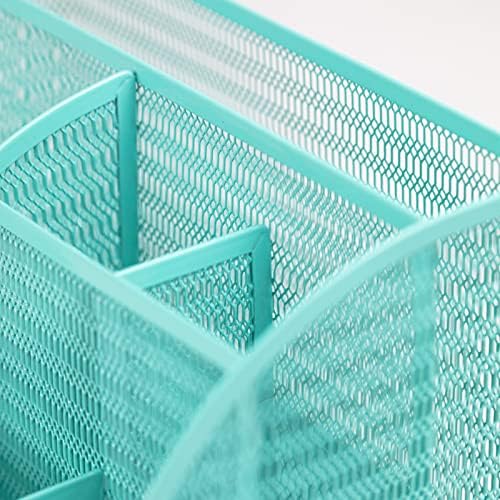 BLU MONACO Aqua Desk Organizer | Metal Turquoise Stationery Holder With Drawer and Compartments | Desktop Storage for School, Bedroom, Locker and Home | 5.5”D x 8.6”W x 5”H Accessory Caddy - Image 5
