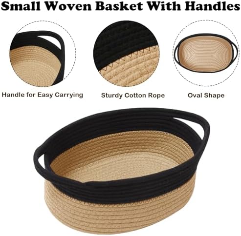 Woven Rope Basket,Baby Gift Basket with Bag & Ribbon, Black&Jute - Image 3