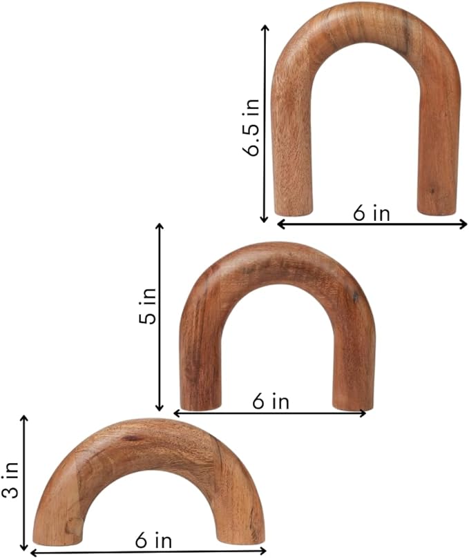 Homebia Designs Decorative Acacia Wood Arch Decor Set of 3 - Large - 6.5 Inch, Medium - 5 Inch, Small - 3 Inch - Natural