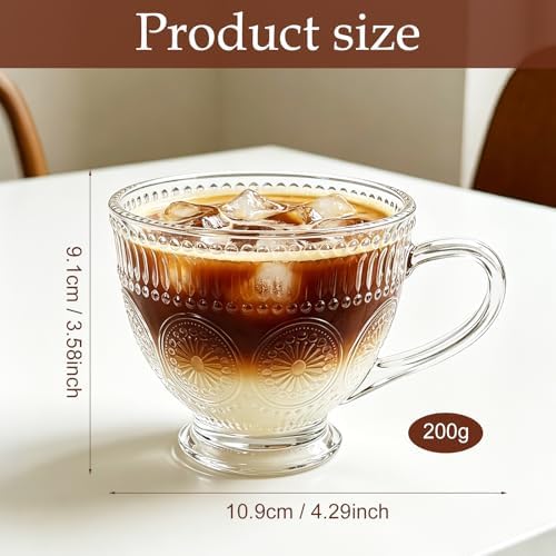 Glass Tea Mugs with Handle,13OZ Clear Cup for Breakfast Cereal Coffee Milk - Image 2