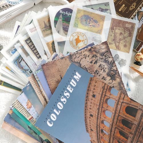 Vintage Scrapbook Stickers, Aesthetic Global Travel Sticker Book for Scrapbooking with 320+ Washi Stickers and 20 Scrapbook Papers, Journaling Supplies, Ephemera for Junk Journals DIY Arts Crafts - Image 2