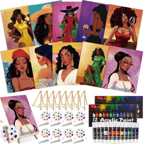Ctosree 72 Pcs Fashion Women Paint and Sip Kit for Adults 8'' x 10'' Pre Drawn Canvas for Painting DIY Pre Printed Canvas for Party Favor Acrylic Painting Kit Wood Easel Brushes Date Night Bulk by Ctosree