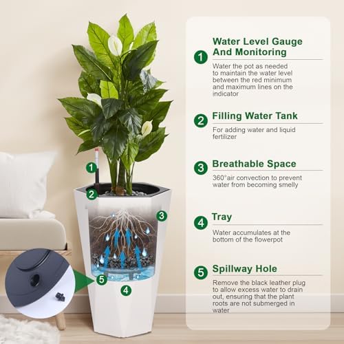 22.5" Tall Planters Set of 2, Self-Watering Planter, Outdoor Planters - Image 3