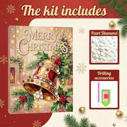 DIY Pearl Painting with Frame Christmas Creative Design, Handmade Healing Home Wall Decoration, 11.81X15.75in (Tools Included)-Bell - Image 6