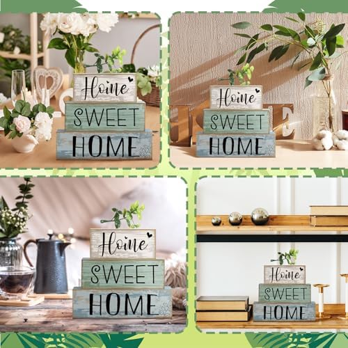 Moucuny 4 Pcs Farmhouse Table Decor Home Sweet Home Wooden Block Signs - Image 4