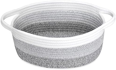 ABenkle Small Basket with Handles, Boho Decorative Rope Woven Dog Cat Toy Storage Bin Shelf Storage Organizer, Easter Christmas Gift Basket, 12"x8"x5" by ABenkle