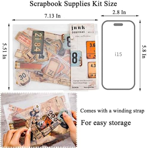 Vilikya 90Pcs Tag Label Scrapbook Stickers for Junk Journal Ephemera, PET Number Sticker for Journaling Kit, Vintage Scrapbooking Paper for Decoupage, Collage Cards Frame Stickers for Bullet Journal - Image 5