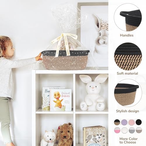CHICVITA Small Wicker Basket with Bags & Ribbon for Gifts, Black & Jute - Image 3