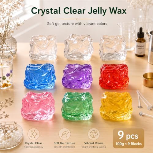 Blingfun Jelly Candle Making Kit,9pcs Gel Wax -7 Colors Candle Making kit，Includes Wax Wicks Wick Stickers，Wooden Wick Holders and More，DIY Starter Candle Making Kit 2.8LB/45oz - Image 3