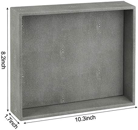 HofferRuffer Decorative Desktop Organizer Tray, Bathroom Vanity Tray, Storage Jewelry Perfume Dresser Tray, Catchall Tray for Change Coin Key, 10.2 x 8.4 x 1.8 inches (Dark Grey Faux Leather Shagreen) - Image 7