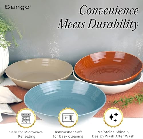 Sango Siterra Painter's Palette Stoneware Pasta Bowls (Set of 4) – Pasta & Serving Bowls, Earthy Reactive Glaze, Multi Assorted Colors, Microwave & Dishwasher Safe, for Everyday Dining & Entertainment - Image 4