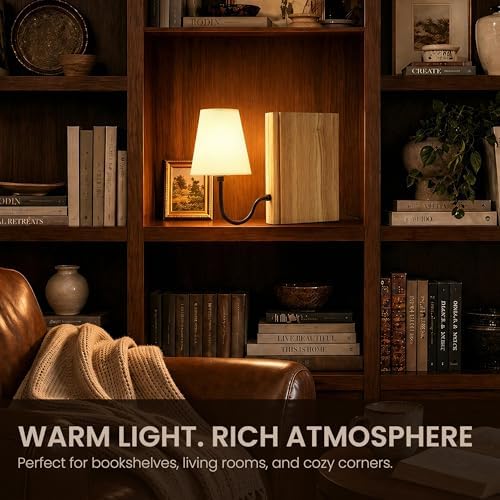 AELS Solid Wood Bookshelf Lamp with Bulb, 3-Color Touch Control Dimmable Table Lamp with Linen Shade, Modern Decorative Bookend Lamp for Bedroom, Office & Bookshelf Decor, Natural - Image 5