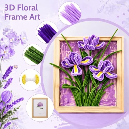 COSILY Pipe Cleaners Flower Kit with Photo Frame, 1000 Pcs 14-Color Chenille Stems Craft Set with Guide Book, DIY Arts and Crafts Bouquet Supplies, Handmade Birthday Gift for Girls Kids Adults - Image 3