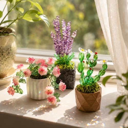 Jojedomo Flower Bead Plant Kit for Suncatcher Green Glass Beads Set - Image 6