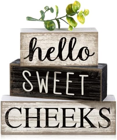 Moucuny 4 Pcs Bathroom Shelf Decor Hello Sweet Cheeks Sign Farmhouse Decor by Moucuny
