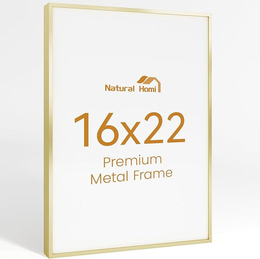 16x22 Aluminum Metal Picture Frame,Tempered Glass Gold Photo Frame 16x22 for Family Photo,Posters,Art,Document to Wall Mount Horizontally or Vertically