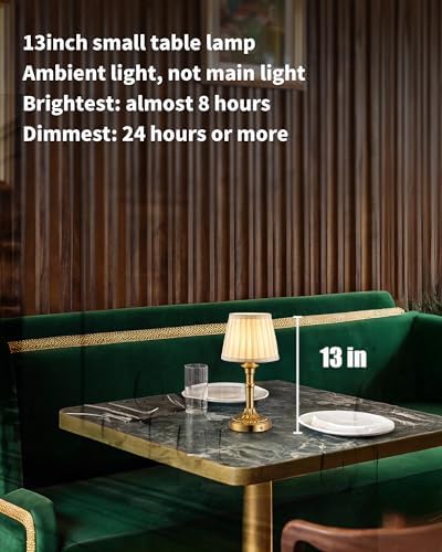 KDG Gold Cordless Portables Table Lamp, Beige Fabric Shade Small Desk Lamp - Image 2
