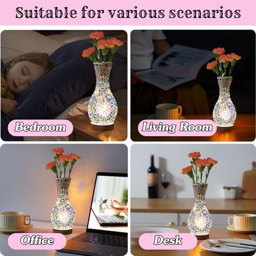 Mosaic Vase Lamp, Turkish Table Lamp with Wood Base, USB LED - Image 6