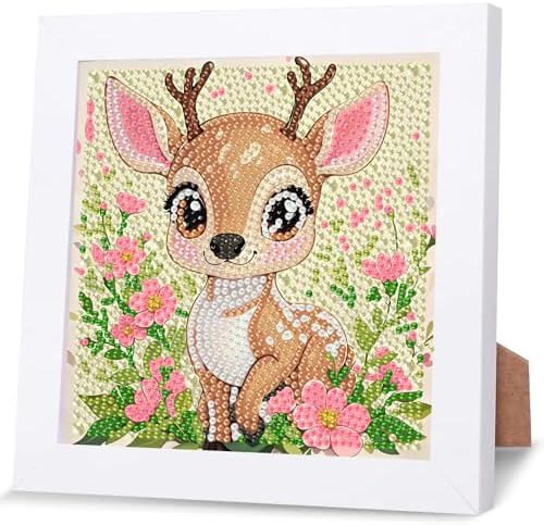 GHHKUD Deer Diamond Art Painting Kits for Adults with Frame, Diamond Art Animals Crafts for Ages 4-6-8-12, Easy to DIY Gem Painting Gifts Home Wall Decor 15x15cm (Beautiful Packages) by GHHKUD