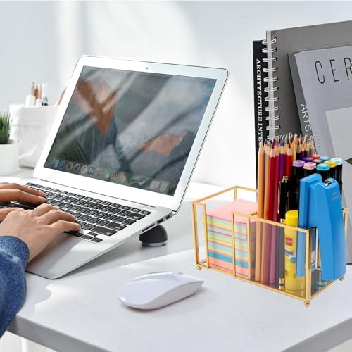Glass Sticky Note Holder,2 Slots Post It Note Dispenser,Gold Desk Organizer for 3 x 3 Sticky Notes/Paper Clips/Book Clips,Stylish Post it Holder for Home Office Desk - Image 5