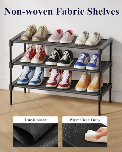 Kitsure Shoe Rack - Non-Woven Shoe Rack Shelf, 27.5" Wide - 3 Tier, Black - Image 5
