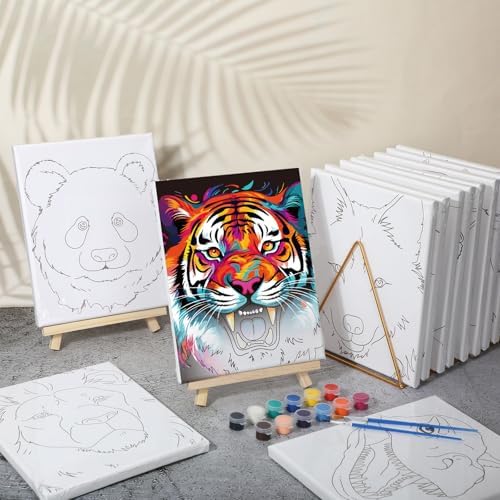 Zhanmai 72 Pcs 12 Sets Sip and Paint Kit Pre Drawn Canvas for Painting 8" x 10" Paint Party Canvas Painting Pre Printed Canvases for Party Favor DIY Virtual Adult's Date Night(Colorful Animals) - Image 5