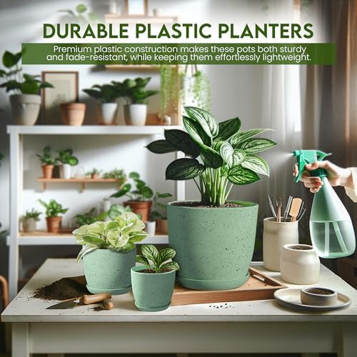 Plant Pots Indoor with Drainage 5 Pack Multi-Size Planters Set Spotty Mint - Image 3