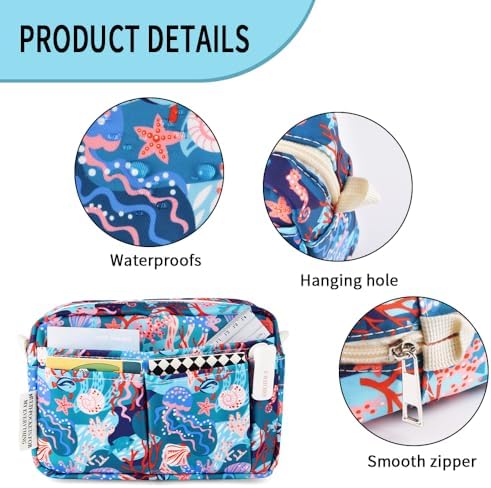 Multiple Pockets Portfolio Organizer with Zipper,Makeup Bag Pencil Pouch - Image 5
