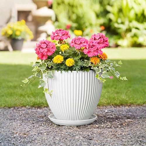 10 Inch Planter, Ceramic Plant Pots with Drainage Hole and Saucer, Modern Large Planters for Indoor Plants, Round Planter, Decorative Flower Pots, Living Room Decor, Gifts for Men Women, White - Image 5