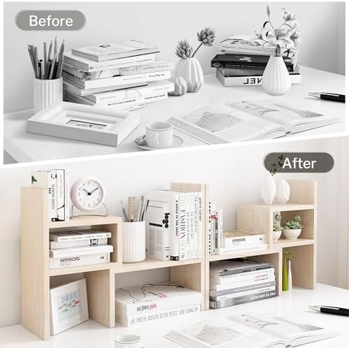 Jerry & Maggie Desktop Organizer Office Storage Rack Adjustable Wood Display Shelf, White, 5 Units, 16"L x 15.8"H x 6.8"W - Image 4