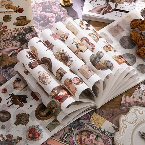 Vintage Scrapbook Sticker Book for Adults, 50 Sheets Aesthetic People Stickers Book for Scrapbooking with 480pcs Washi Stickers and 20 Sheets of Scrapbook Paper Ephemera for Junk Journals Supplies - Image 4
