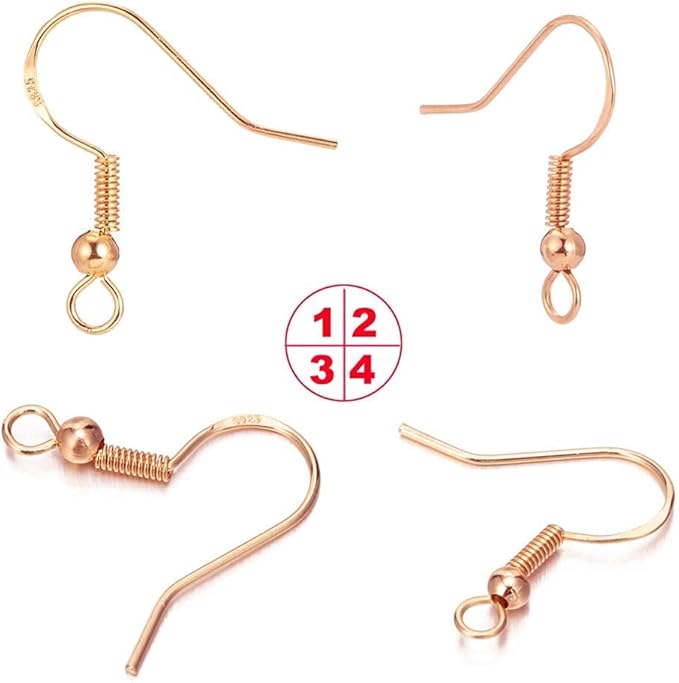 Rose Gold Earring Hooks - 120 PCS/60 Pairs Hypo-allergenic Rose Gold Plated Ear Wires Fish Hooks for Jewelry Making, Jewelry Findings Parts with 120 PCS Rubber Earring Backs Stopper for DIY Earrings