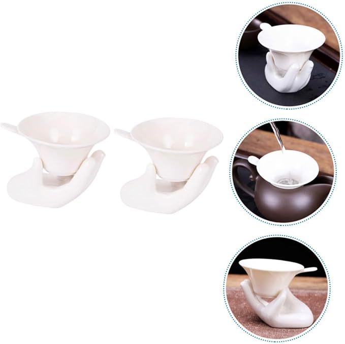 2 Sets Ceramic Tea Strainer with Ergonomic Handle White Tea Infuser and Creative Design