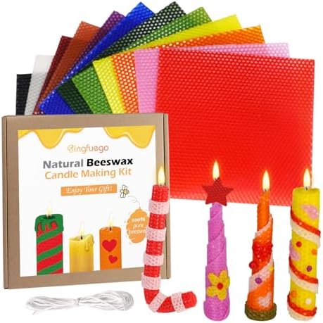 Bingfuego Beeswax Candle Making Kit for Beginners-12 Beeswax Sheets for Candle Making Rolling Kits, Natural Beeswax Candle Making Kit (Classic Color, 8 x 8 inch) by Bingfuego