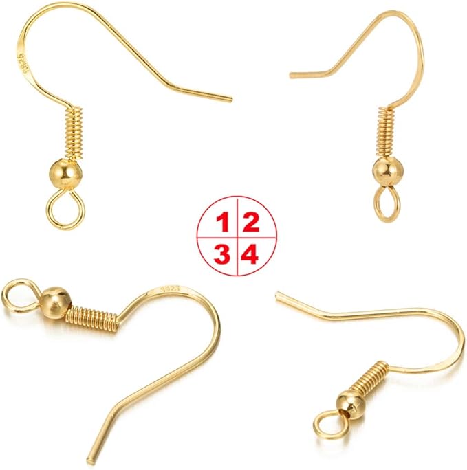 Hypoallergenic Gold Earring Hooks - 120 pcs/60 Pairs 18k Gold Nickel Free Ear Wires Fish Hooks for Jewelry Making, Jewelry findings Parts with 120 pcs Rubber Earring Backs Stopper for DIY Earrings