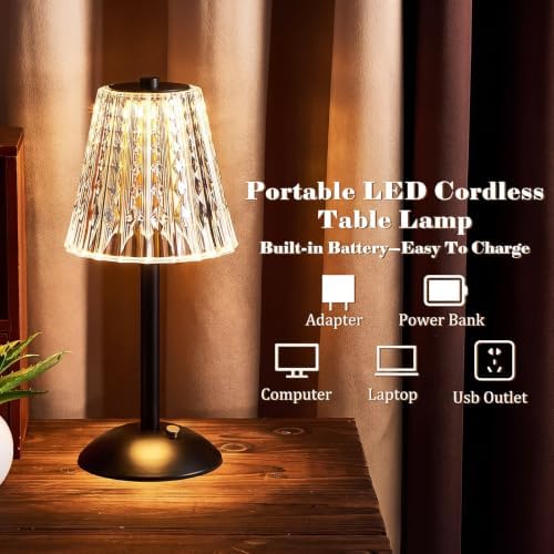 Liliful 2 Pcs Cordless Table Lamp LED Touch, Black, Classic Style - Image 3