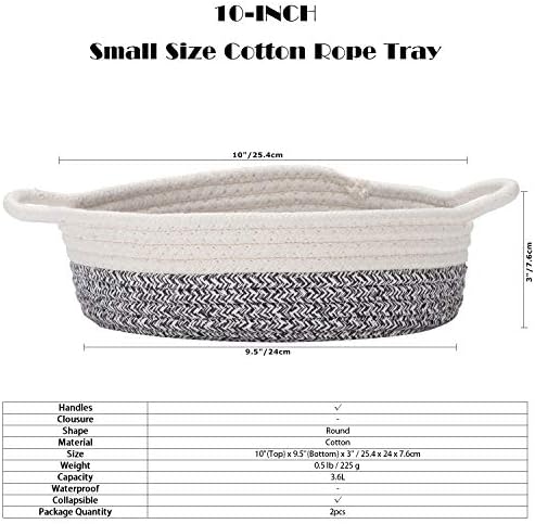 Sea Team 2-Pack Compact Woven Cotton Rope Storage Baskets, Mottled Gray - Image 6
