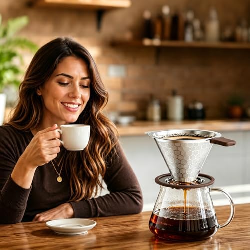 Pour Over Coffee Dripper, Stainless Steel Coffee Filter 600 Mesh Ultra-Fine,Paperless Reusable Coffee Filter,1-2 Cup Portable Single Serve Coffee Maker for Home Office Travel - Image 6
