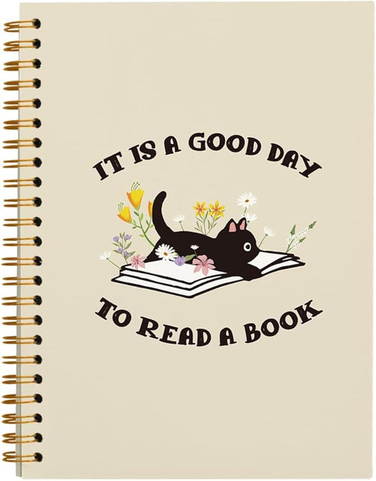 Reading Notebook Journals for Book Lovers, Book Gifts Journals for Book Lovers, Reading Log Journal, Black Cat Notebook, It's a Good Day to Read a Book Hardcover Spiral Notebook 5.5x8.3
