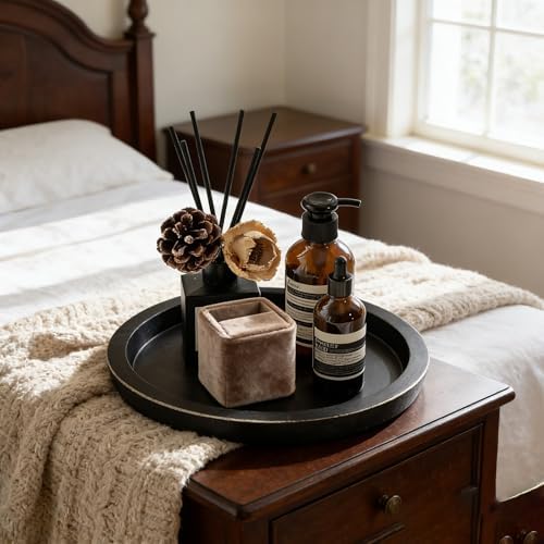 11 Inches Round Wooden Tray Decor,Black Decorative Trays - Image 5