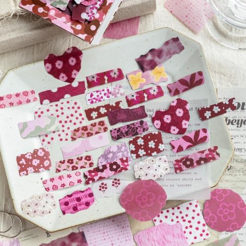 300 Pcs Vintage Washi&Fabric-Patterned Stickers Kit Junk Journal Supplies - Image 7